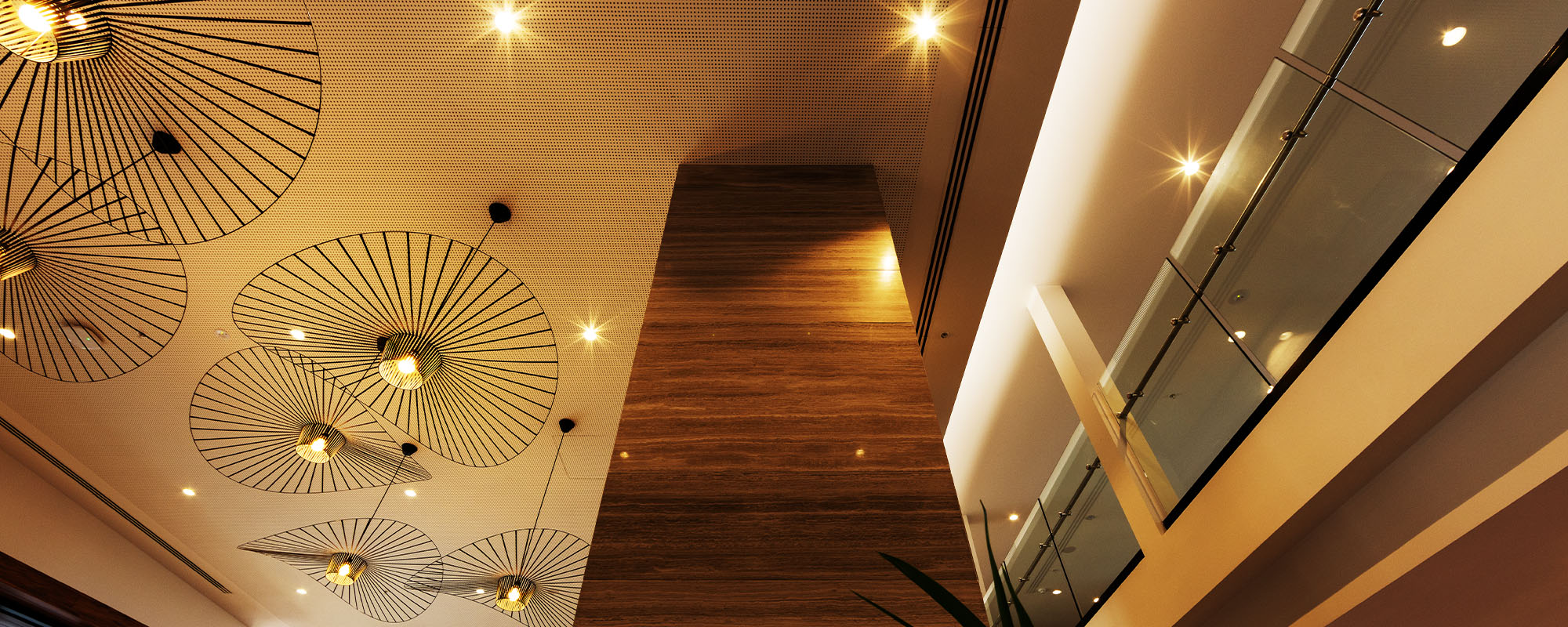ceiling in foyer of europa building with beautiful lighting